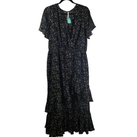 Llewellyn Womens 2XL NWT Frill Flowy Summer Maxi Dress Black Plus Size - Picture 1 of 7